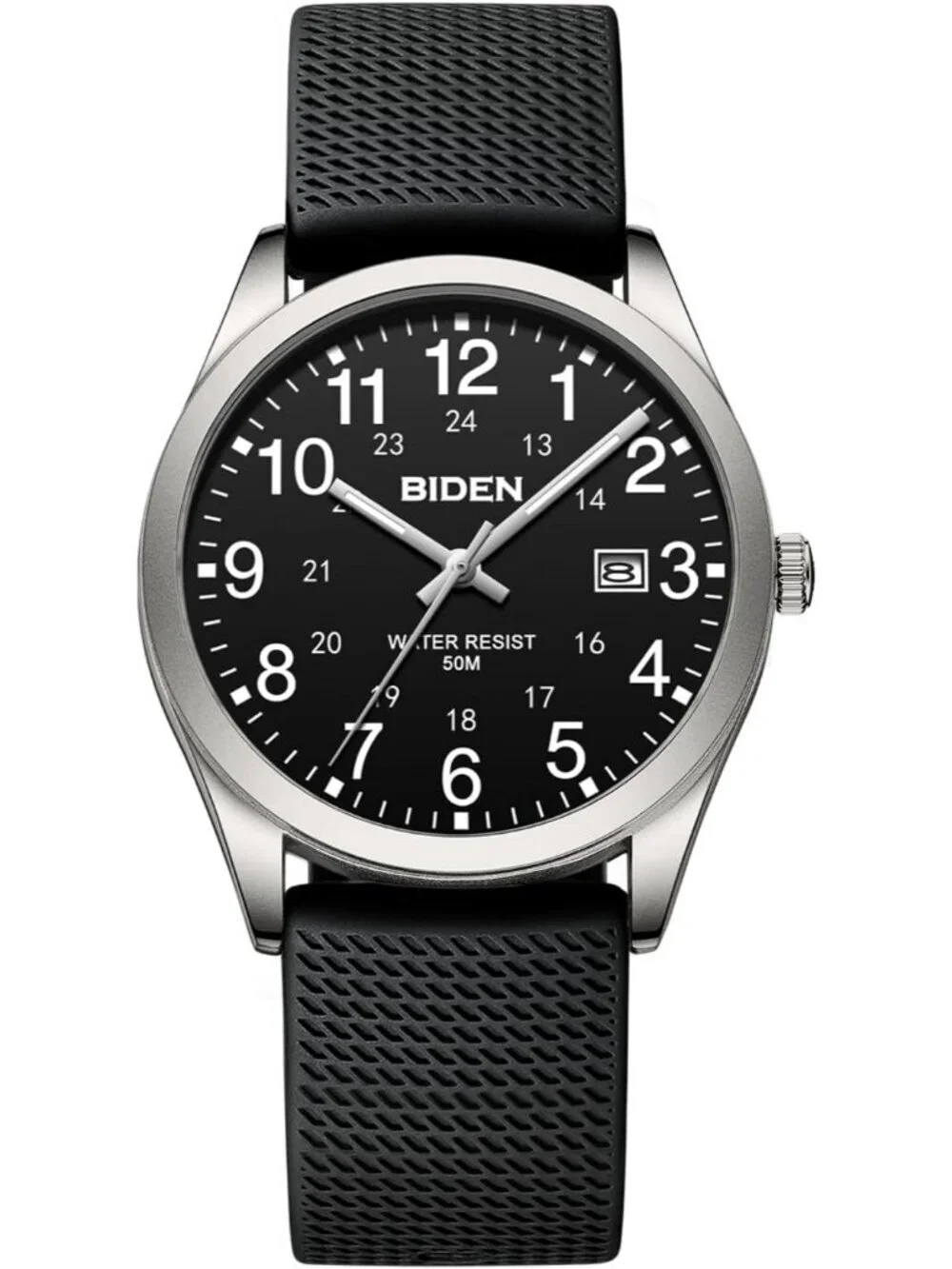 Men's Black And Silver Analog Expansion Band Easy Reader Waterproof Wrist Watch